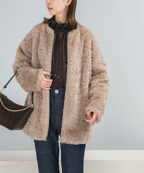 URBAN RESEARCH ROSSO / アーバンリサーチ ロッソ ノーカラージャケット | 『WEB/一部店舗限定』ノーカラーファーボアZIPブルゾン | 詳細21