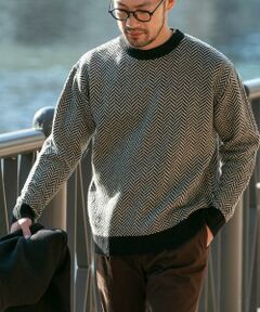 URBAN RESEARCH ROSSO / アーバンリサーチ ロッソ ニット・セーター | 『XLサイズあり』ヘリンボーン柄クルーネックニット