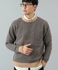 URBAN RESEARCH ROSSO / アーバンリサーチ ロッソ ニット・セーター | 『XLサイズあり』ヘリンボーン柄クルーネックニット
