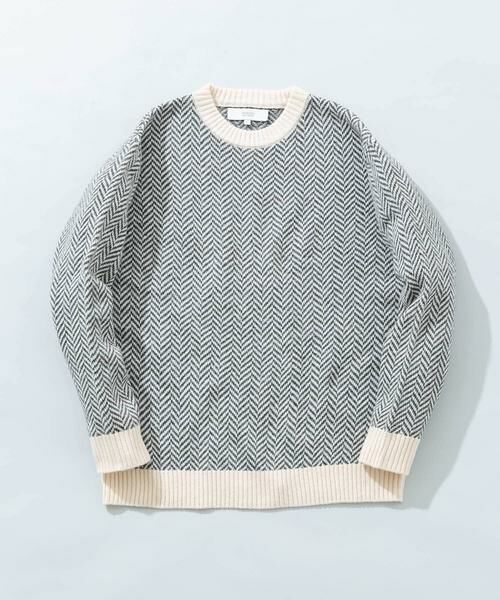 URBAN RESEARCH ROSSO/アーバンリサーチ ロッソ 『XLサイズあり』ヘリンボーン柄クルーネックニット アイボリー M