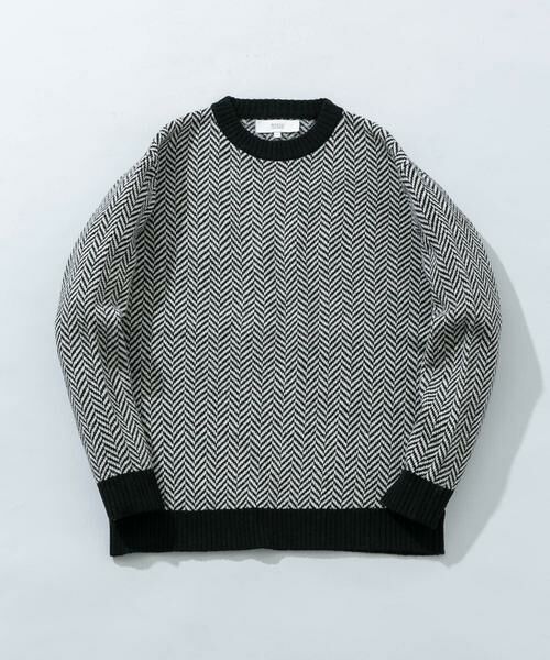 URBAN RESEARCH ROSSO/アーバンリサーチ ロッソ 『XLサイズあり』ヘリンボーン柄クルーネックニット ブラック XL