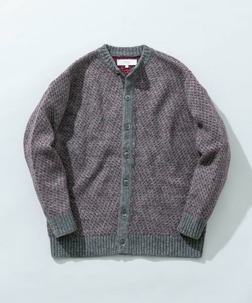 URBAN RESEARCH ROSSO/アーバンリサーチ ロッソ バーズアイ柄クルーニットカーディガン グレー L URBAN RESEARCH ROSSO/アーバンリサーチ ロッソ バーズアイ柄クルーニットカーディガン グレー L