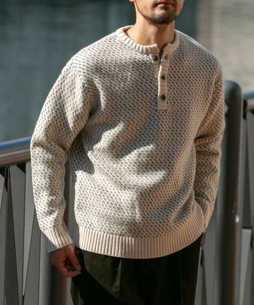 URBAN RESEARCH ROSSO / アーバンリサーチ ロッソ ニット・セーター | 『XLサイズあり』バーズアイ柄ヘンリーネックニット(アイボリー)