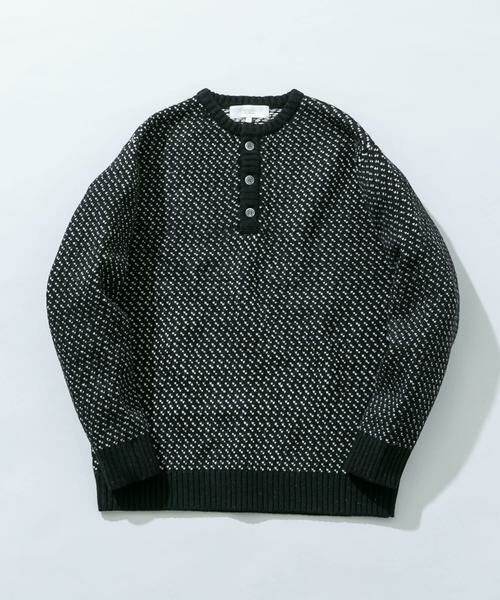 URBAN RESEARCH ROSSO/アーバンリサーチ ロッソ 『XLサイズあり』バーズアイ柄ヘンリーネックニット ブラック M