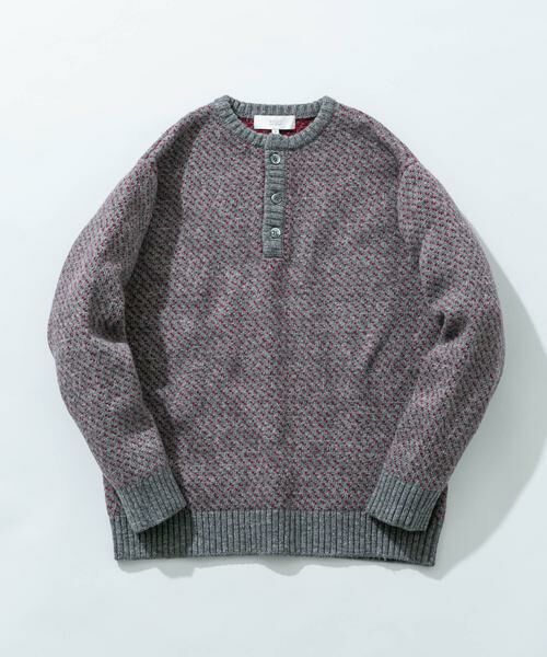 URBAN RESEARCH ROSSO/アーバンリサーチ ロッソ 『XLサイズあり』バーズアイ柄ヘンリーネックニット グレー M