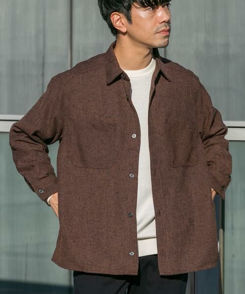 URBAN RESEARCH ROSSO/アーバンリサーチ ロッソ ツイードサイドポケットシャツ ブラウン L URBAN RESEARCH ROSSO/アーバンリサーチ ロッソ ツイードサイドポケットシャツ ブラウン L