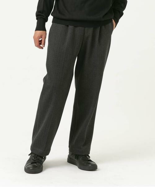 URBAN RESEARCH ROSSO/アーバンリサーチ ロッソ ストレッチヘリンボーン1タックワイドスラックス チャコールグレー M