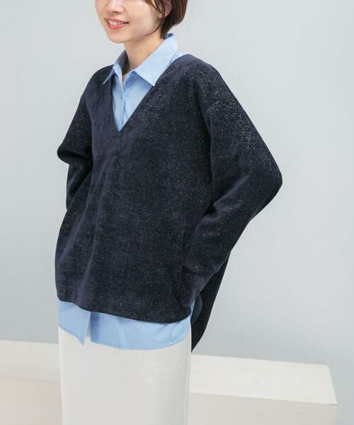 URBAN RESEARCH ROSSO/アーバンリサーチ ロッソ Vネックモールラメプルオーバー ネイビー FREE