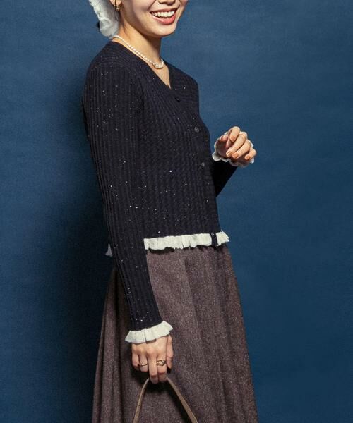 URBAN RESEARCH ROSSO / アーバンリサーチ ロッソ カーディガン・ボレロ | F by ROSSO　スパンコールフリルリブカーディガン | 詳細1