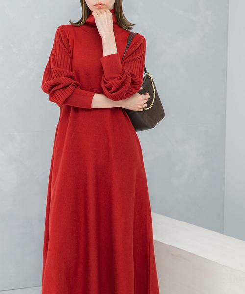 URBAN RESEARCH ROSSO / アーバンリサーチ ロッソ ワンピース | 『WEB限定』『再入荷予定』タートルネックデザインスリーブワンピース(レッド)