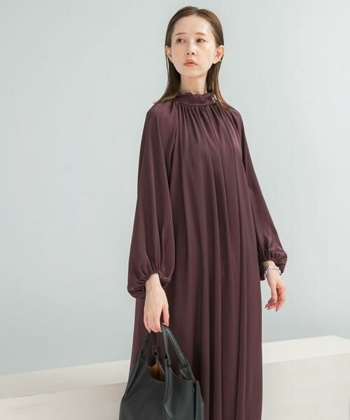 URBAN RESEARCH ROSSO / アーバンリサーチ ロッソ ワンピース | ハイネックギャザーサテンドレス | 詳細1