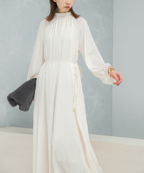 URBAN RESEARCH ROSSO/アーバンリサーチ ロッソ ハイネックギャザーサテンドレス アイボリー FREE URBAN RESEARCH ROSSO/アーバンリサーチ ロッソ ハイネックギャザーサテンドレス アイボリー FREE
