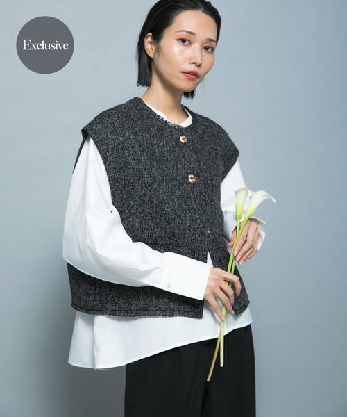 URBAN RESEARCH ROSSO / アーバンリサーチ ロッソ ベスト | 『別注』CHIGNON×ROSSO　ツイードショートベスト（ブラック）