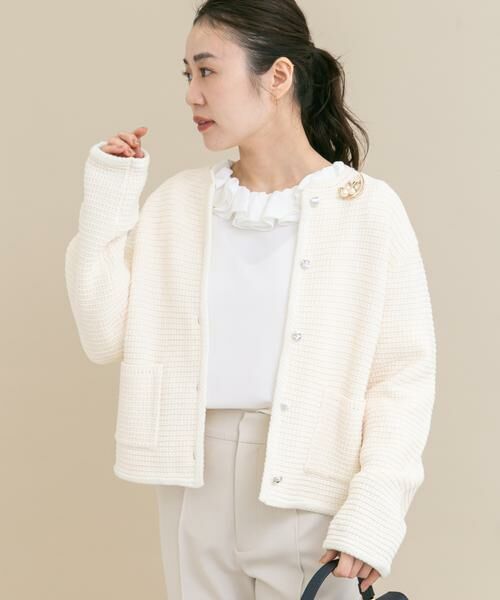 URBAN RESEARCH ROSSO / アーバンリサーチ ロッソ ノーカラージャケット | 『WEB/一部店舗限定』ツイードノーカラーニットジャケット（オフホワイト）