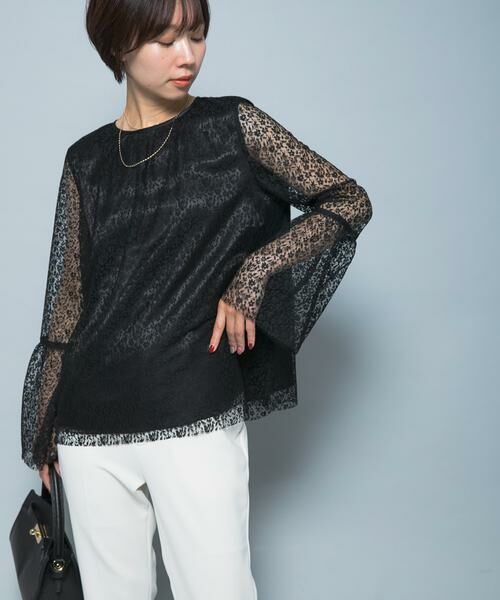 URBAN RESEARCH ROSSO / アーバンリサーチ ロッソ シャツ・ブラウス | フレアスリーブレースブラウス（ブラック）