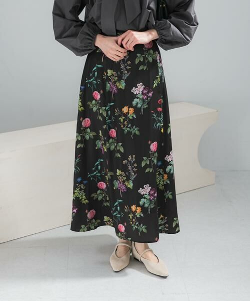 URBAN RESEARCH ROSSO / アーバンリサーチ ロッソ スカート | ボタニカルプリントマキシスカート(ブラック)