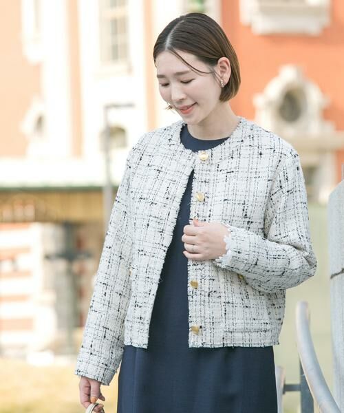 URBAN RESEARCH ROSSO / アーバンリサーチ ロッソ ノーカラージャケット | 『WEB限定』ツイードノーカラージャケット（オフホワイト）