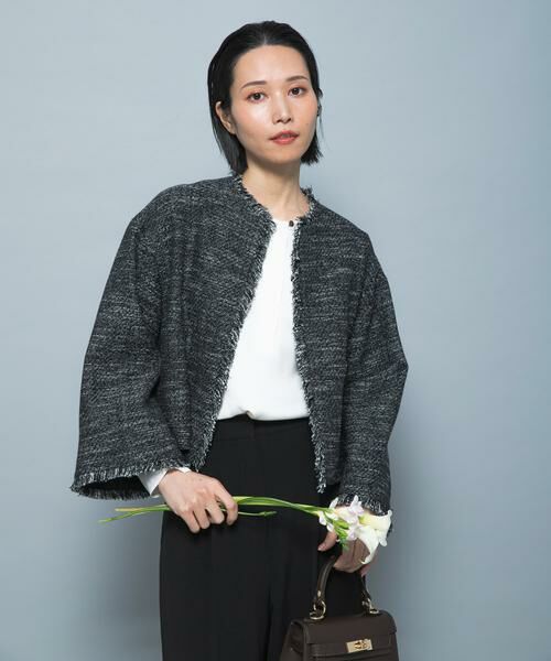 URBAN RESEARCH ROSSO / アーバンリサーチ ロッソ ノーカラージャケット | ツイードショートジャケット（ブラック）