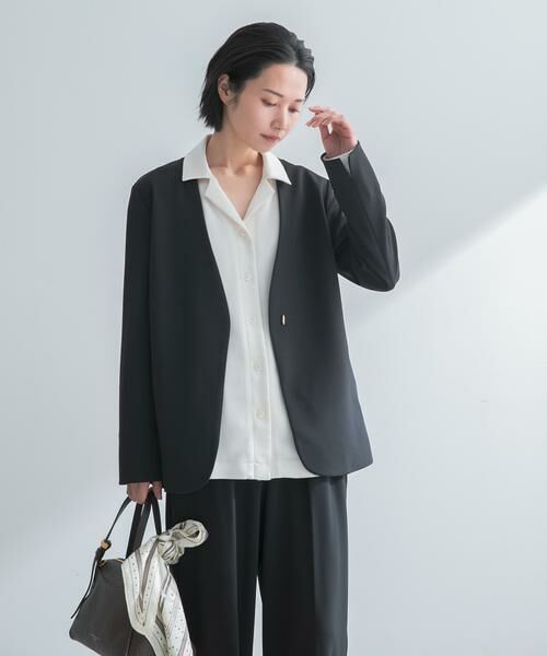 URBAN RESEARCH ROSSO / アーバンリサーチ ロッソ ノーカラージャケット | ストレッチツイルノーカラージャケット（ブラック）