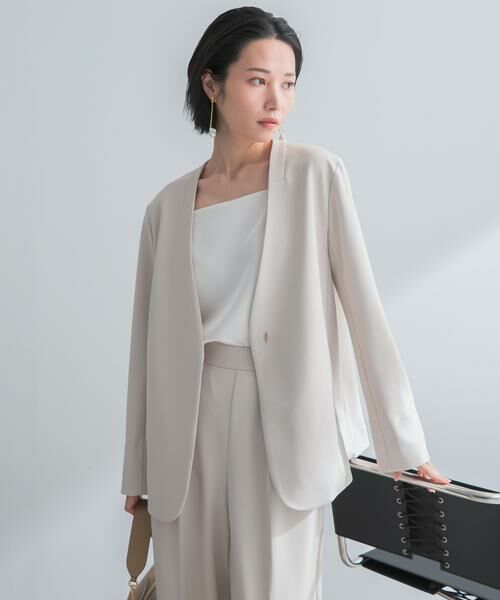 URBAN RESEARCH ROSSO / アーバンリサーチ ロッソ ノーカラージャケット | ストレッチツイルノーカラージャケット（ライトベージュ）