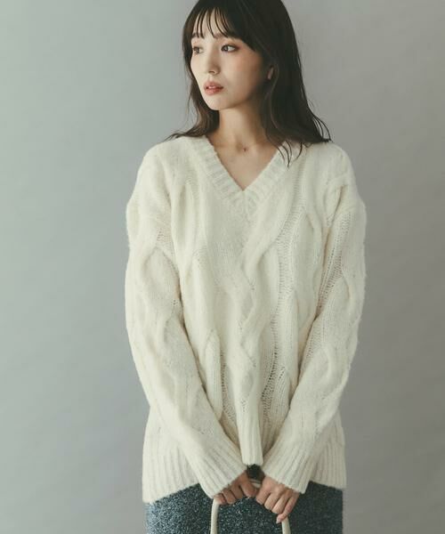 URBAN RESEARCH ROSSO / アーバンリサーチ ロッソ ニット・セーター | ウールカシミヤケーブル編オーバーニット | 詳細12