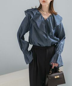 URBAN RESEARCH ROSSO / アーバンリサーチ ロッソ シャツ・ブラウス | Vネックラッフルシアーデニムブラウス