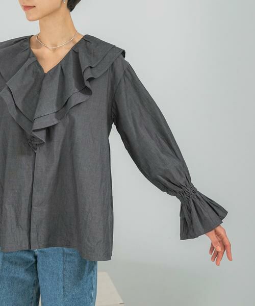 URBAN RESEARCH ROSSO / アーバンリサーチ ロッソ シャツ・ブラウス | Vネックラッフルシアーデニムブラウス | 詳細11