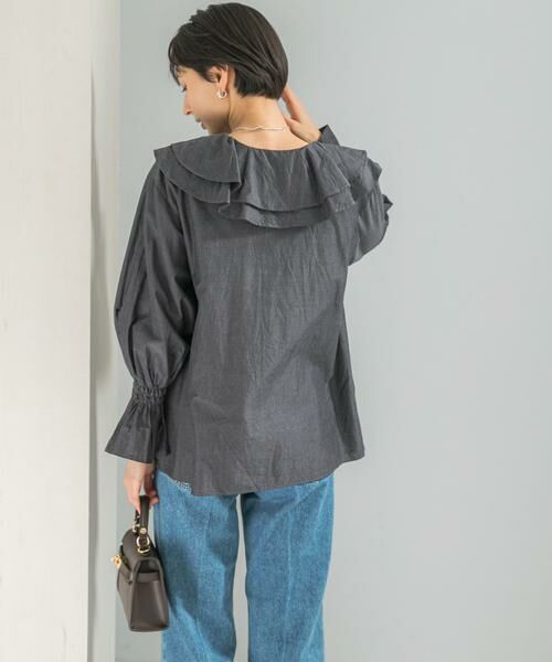 URBAN RESEARCH ROSSO / アーバンリサーチ ロッソ シャツ・ブラウス | Vネックラッフルシアーデニムブラウス | 詳細3