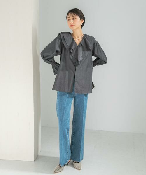 URBAN RESEARCH ROSSO / アーバンリサーチ ロッソ シャツ・ブラウス | Vネックラッフルシアーデニムブラウス | 詳細4