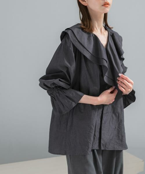 URBAN RESEARCH ROSSO / アーバンリサーチ ロッソ シャツ・ブラウス | Vネックラッフルシアーデニムブラウス | 詳細5