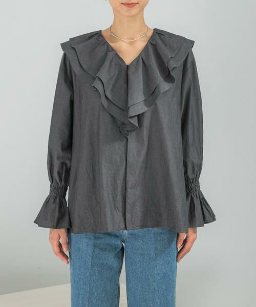 URBAN RESEARCH ROSSO / アーバンリサーチ ロッソ シャツ・ブラウス | Vネックラッフルシアーデニムブラウス | 詳細8