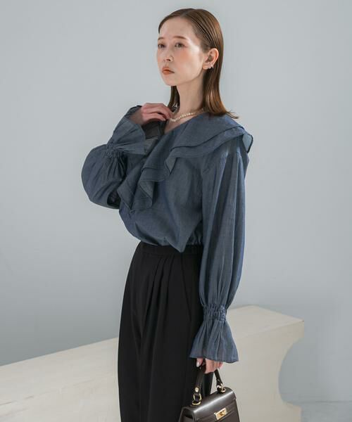 URBAN RESEARCH ROSSO / アーバンリサーチ ロッソ シャツ・ブラウス | Vネックラッフルシアーデニムブラウス | 詳細17