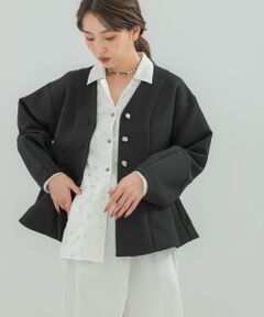 URBAN RESEARCH ROSSO / アーバンリサーチ ロッソ ノーカラージャケット | 『WEB限定』デザインボタンペプラムツイルジャケット