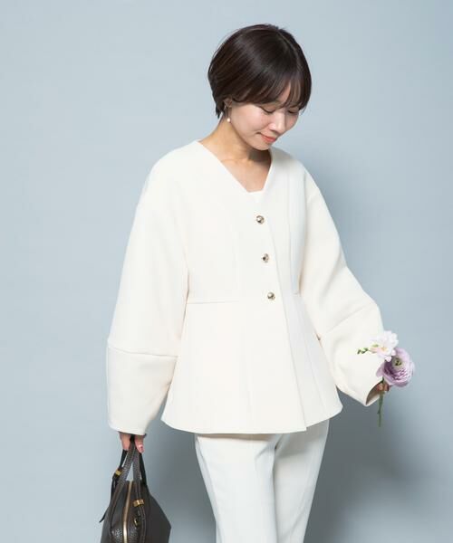 URBAN RESEARCH ROSSO / アーバンリサーチ ロッソ ノーカラージャケット | 『WEB限定』デザインボタンペプラムツイルジャケット | 詳細1