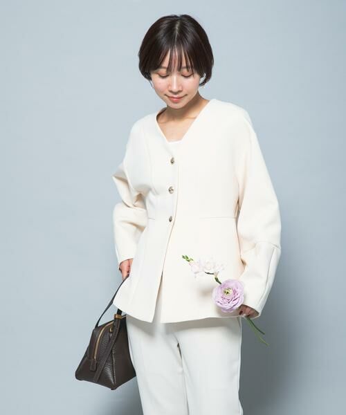 URBAN RESEARCH ROSSO / アーバンリサーチ ロッソ ノーカラージャケット | 『WEB限定』デザインボタンペプラムツイルジャケット | 詳細2