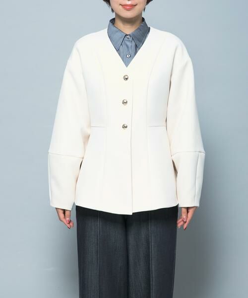 URBAN RESEARCH ROSSO / アーバンリサーチ ロッソ ノーカラージャケット | 『WEB限定』デザインボタンペプラムツイルジャケット | 詳細5