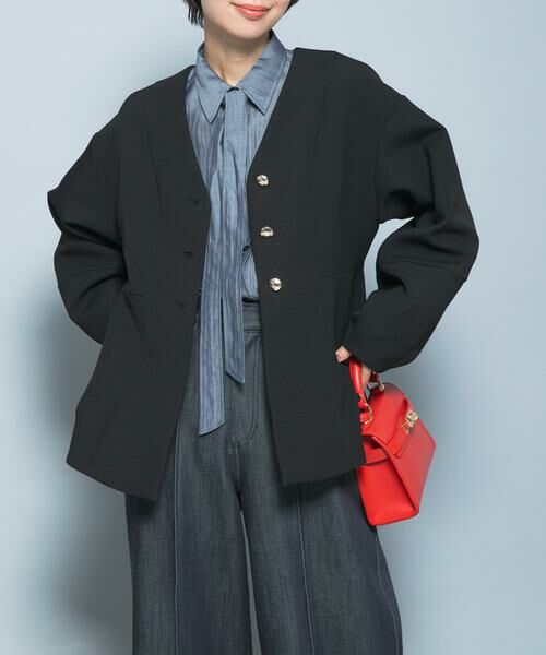 URBAN RESEARCH ROSSO / アーバンリサーチ ロッソ ノーカラージャケット | 『WEB限定』デザインボタンペプラムツイルジャケット | 詳細17