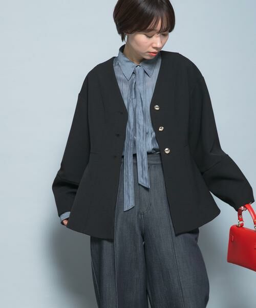 URBAN RESEARCH ROSSO / アーバンリサーチ ロッソ ノーカラージャケット | 『WEB限定』デザインボタンペプラムツイルジャケット | 詳細18