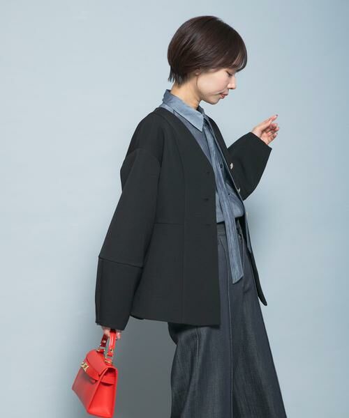 URBAN RESEARCH ROSSO / アーバンリサーチ ロッソ ノーカラージャケット | 『WEB限定』デザインボタンペプラムツイルジャケット | 詳細19