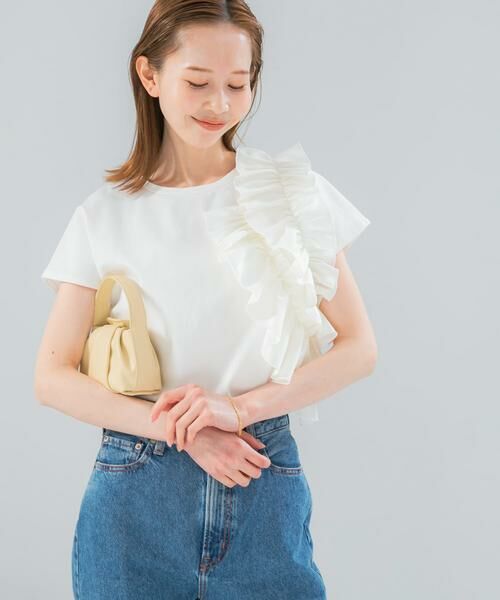 URBAN RESEARCH ROSSO / アーバンリサーチ ロッソ Tシャツ | フリルドッキングTEEブラウス（オフホワイト）