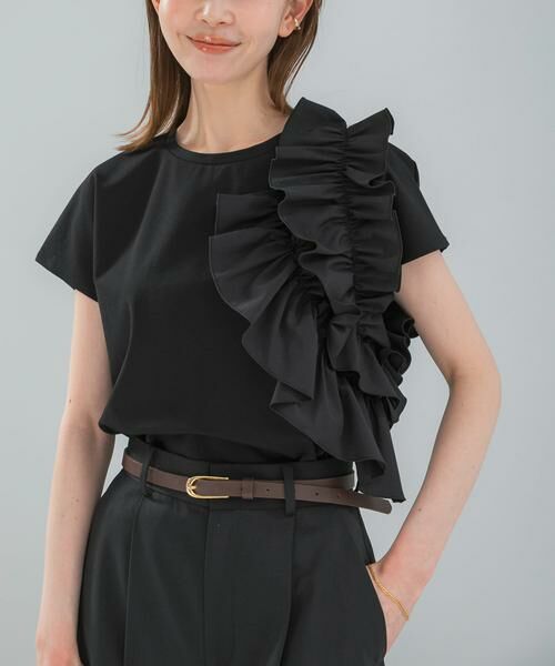 URBAN RESEARCH ROSSO / アーバンリサーチ ロッソ Tシャツ | フリルドッキングTEEブラウス（ブラック）
