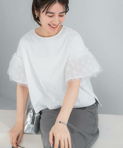 URBAN RESEARCH ROSSO / アーバンリサーチ ロッソ Tシャツ | チュールドッキングTEEブラウス（ホワイト）