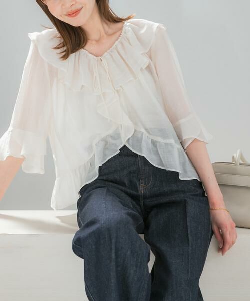 URBAN RESEARCH ROSSO / アーバンリサーチ ロッソ シャツ・ブラウス | シアーフリルブラウス（オフホワイト）