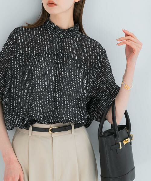URBAN RESEARCH ROSSO / アーバンリサーチ ロッソ シャツ・ブラウス | ウォッシャブルドットフリルネックブラウス（ブラック）