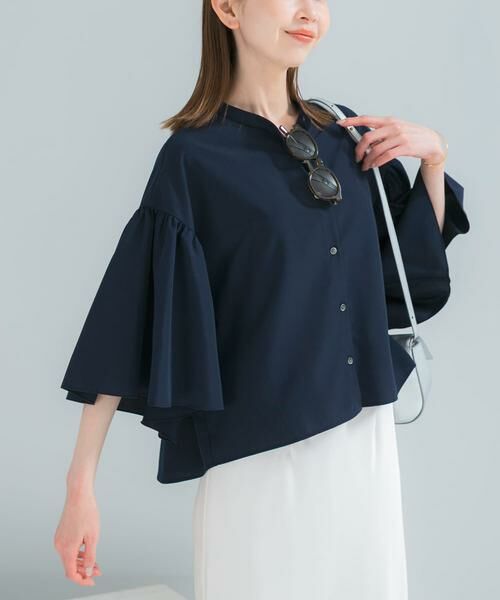 URBAN RESEARCH ROSSO / アーバンリサーチ ロッソ シャツ・ブラウス | UVカットウォッシャブルリネン混ブラウス（ネイビー）