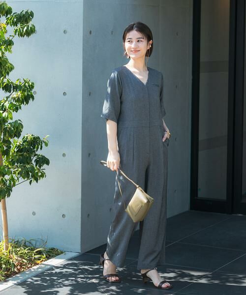 URBAN RESEARCH ROSSO / アーバンリサーチ ロッソ サロペット・オールインワン | リネンライク5分袖オールインワン（ブラック）