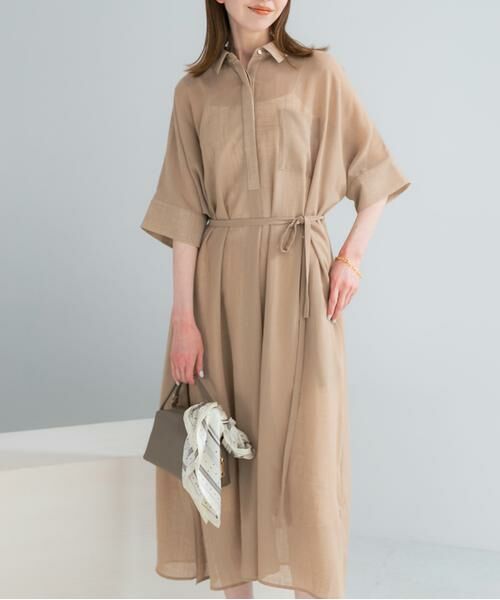 URBAN RESEARCH ROSSO / アーバンリサーチ ロッソ ワンピース | セミシアー5分袖シャツワンピース（ベージュ）