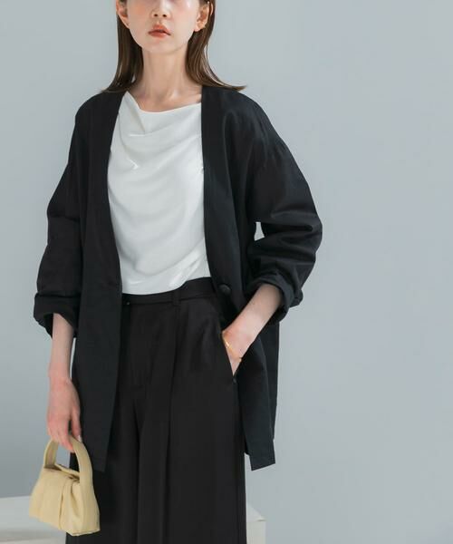 URBAN RESEARCH ROSSO / アーバンリサーチ ロッソ ノーカラージャケット | メモリーコットンライトジャケット（ブラック）