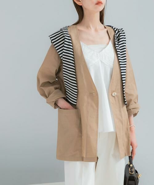 URBAN RESEARCH ROSSO / アーバンリサーチ ロッソ ノーカラージャケット | メモリーコットンライトジャケット（ベージュ）