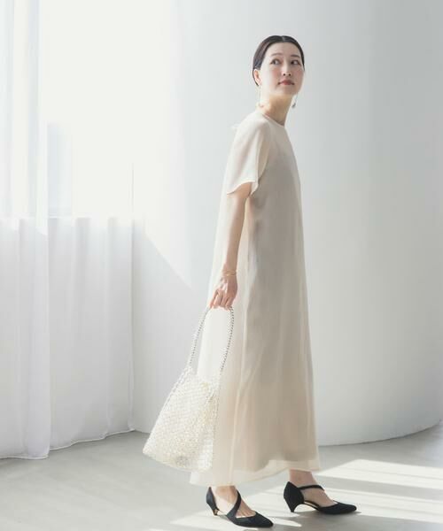 URBAN RESEARCH ROSSO / アーバンリサーチ ロッソ ドレス | ハーフスリーブオーガンジーバックオープンドレス(アイボリー)